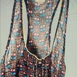 Colorful Sheer Blouse with Gold Trim